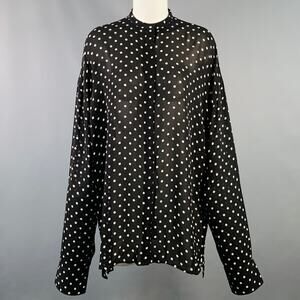 HAIDER ACKERMANN Black White Polka Dot Crepe Nehru Collar Hidden Buttons Shirt